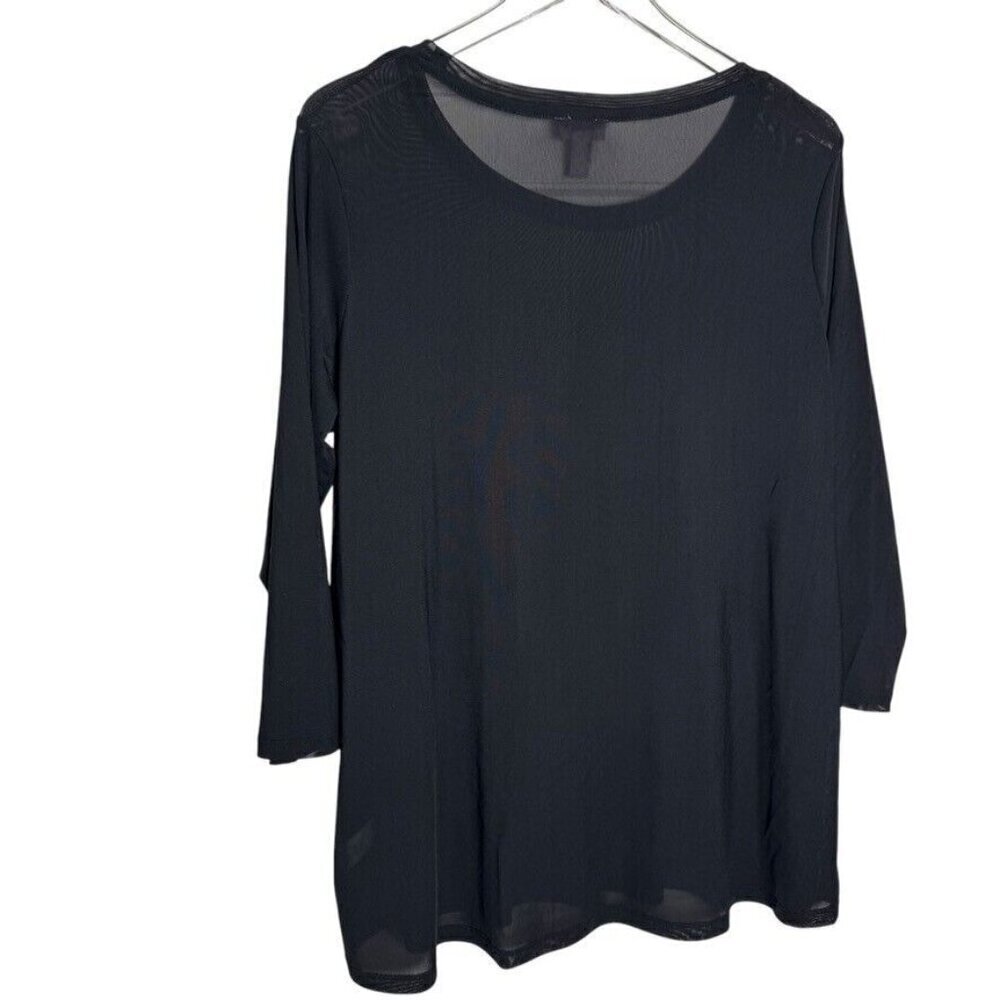 LOGO Layers by Lori Goldstein sheer mesh tunic top black size 1X 3/4 sleeve - Picture 4 of 9